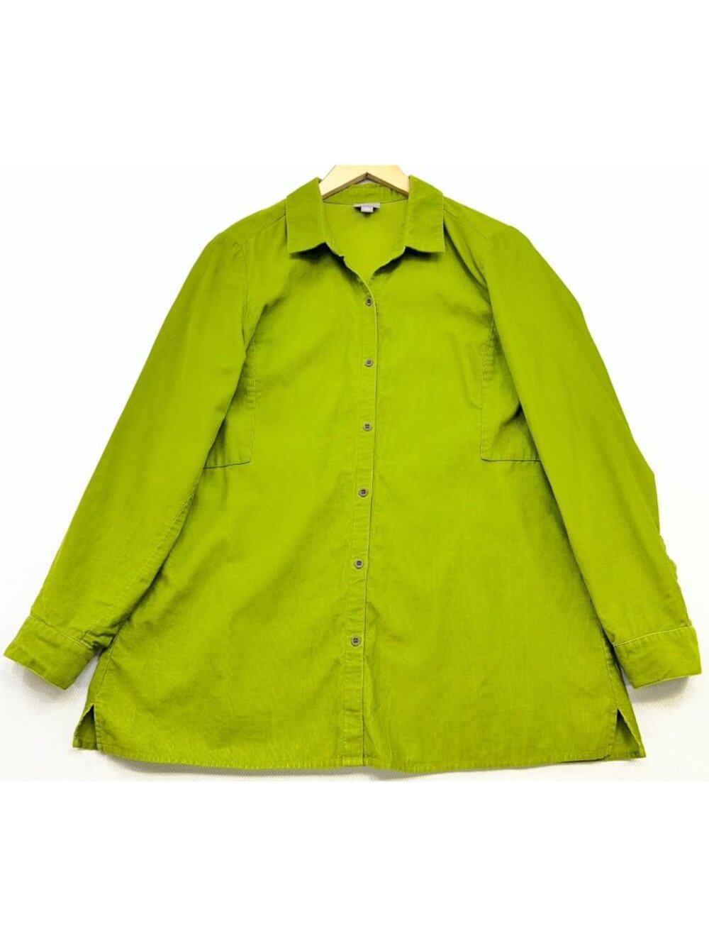J.Jill Women's Corduroy Button-Down Tunic Shirt Long Sleeve Size M Lime Green